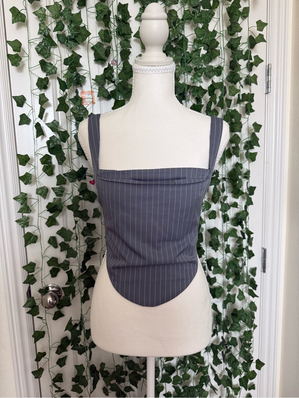 Princess Polly Charcoal Gray Pinstripe Square-Neck Corset Tank